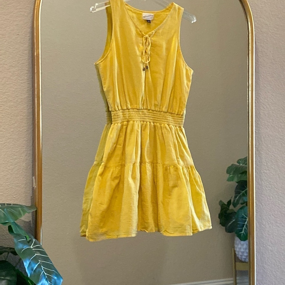 Universal Thread Yellow Pleated Tie Front Cotton Dress Size L - Picture 6 of 12